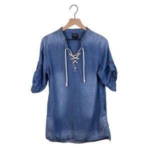 Twelve by Ontwelfth Bamboo Cotton Denim Tie Front Mini Dress Women's Size Small